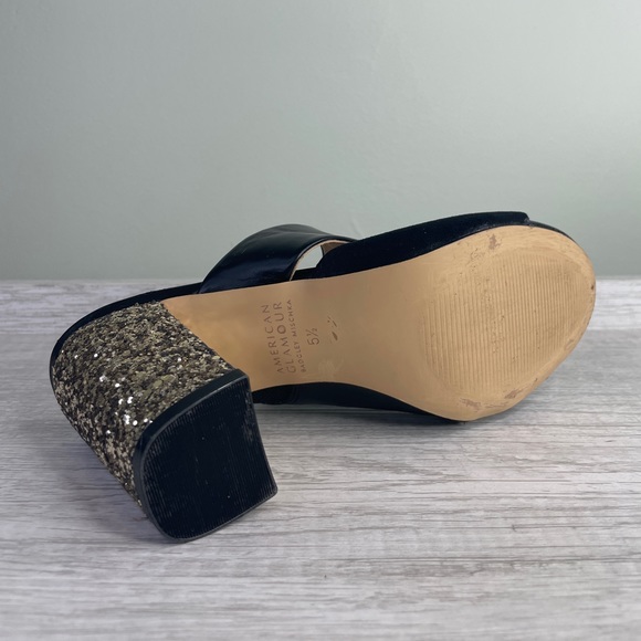 Badgley Mischka American Glamour black and gold glitter sandal heels sz 5.5 - Picture 8 of 15